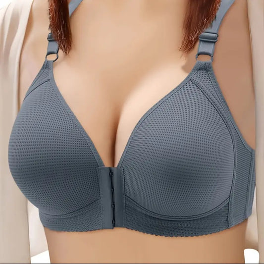 Front button gathering seamless underwire bra