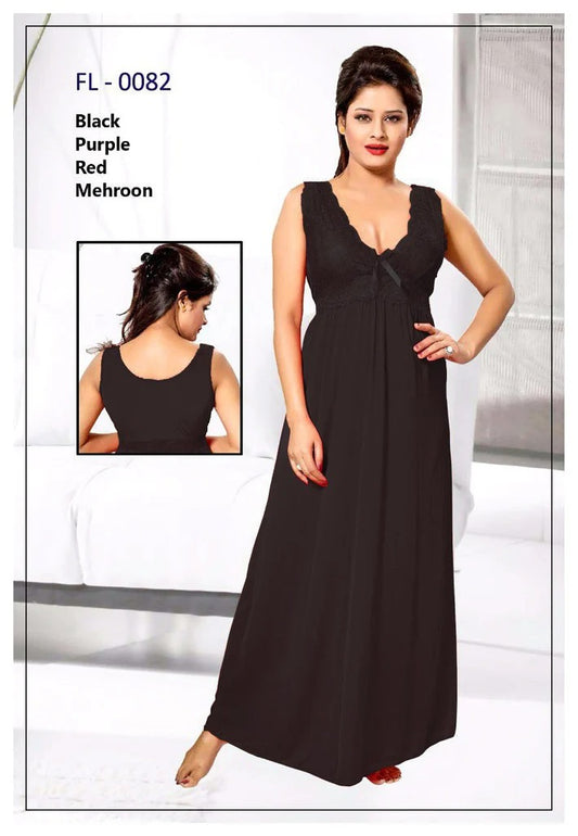 Flourish Nighty Black Bridal Nighty - Long Nighty